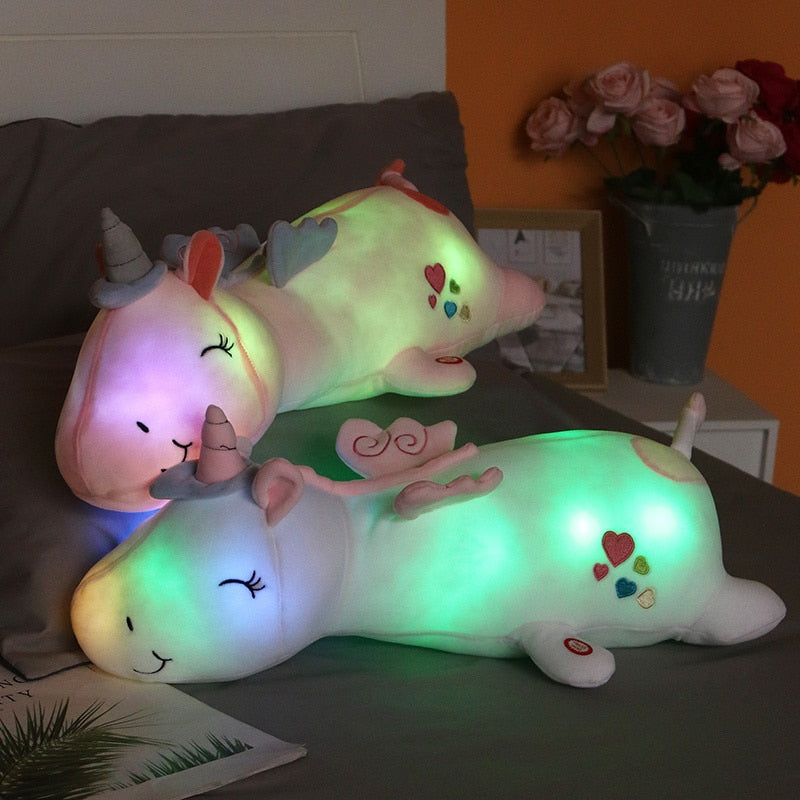 60CM Lovely Rainbow Glowing Light Unicorn Plush Toys For Children Soft Stuffed Cute Luminous Animal Pillow Dolls Kids Xmas Gift