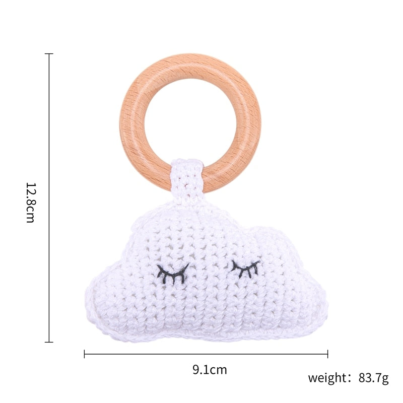 1PC Baby Rattle Toys Cartton Animal Crochet Wooden Rings Rattle DIY Crafts Teething Rattle Amigurumi For Baby Cot Hanging Toy