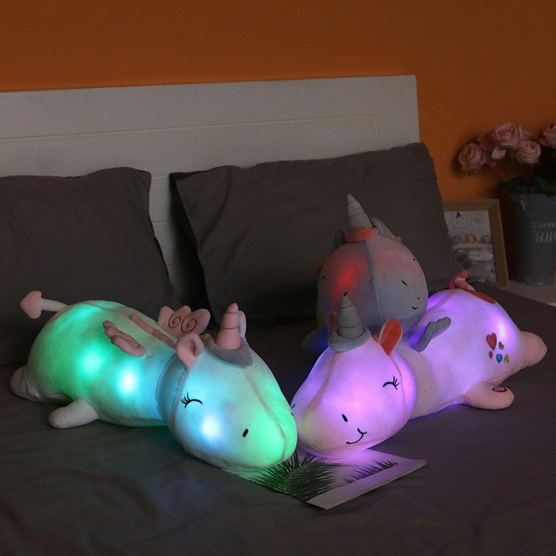 60CM Lovely Rainbow Glowing Light Unicorn Plush Toys For Children Soft Stuffed Cute Luminous Animal Pillow Dolls Kids Xmas Gift