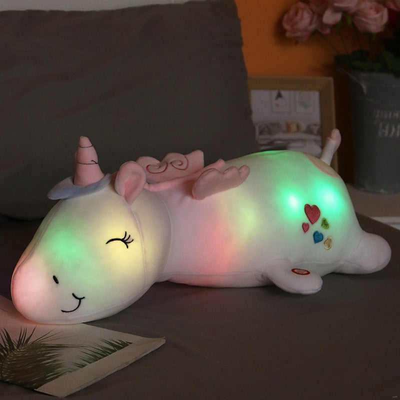 60CM Lovely Rainbow Glowing Light Unicorn Plush Toys For Children Soft Stuffed Cute Luminous Animal Pillow Dolls Kids Xmas Gift