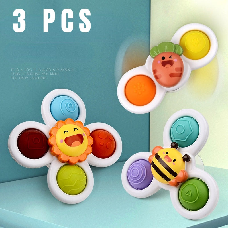3 Stks/set Babybadje Speelgoed Grappige Baden Sucker Spinner Zuignap Cartoon Rammelaars Fidget Educatief Speelgoed Voor Kinderen Jongens Gift